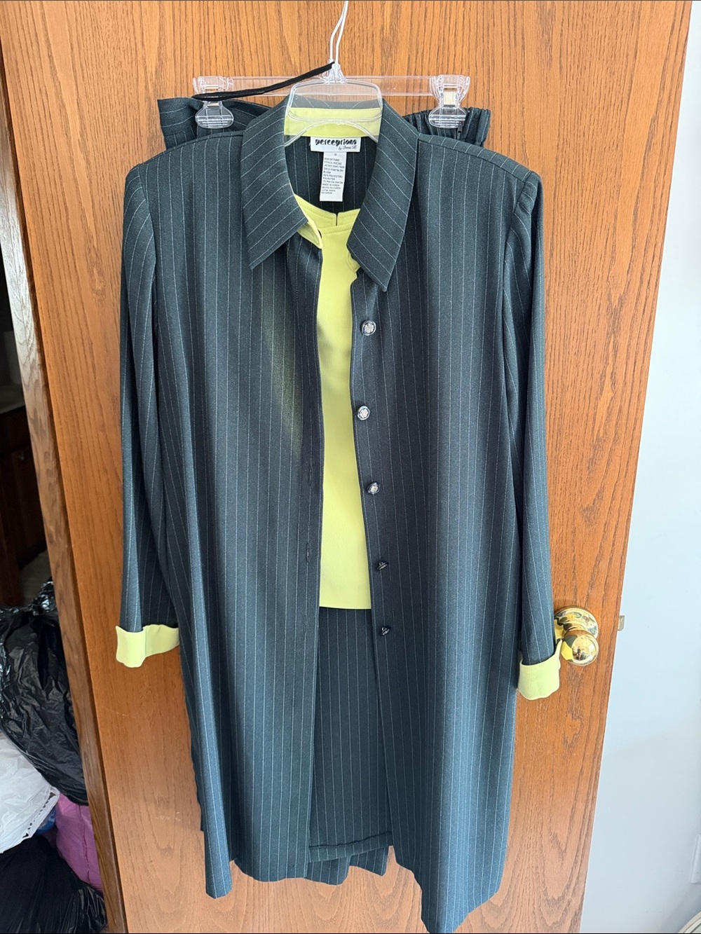 Perceptions Black Pinstripe Blazer with Lime Trim